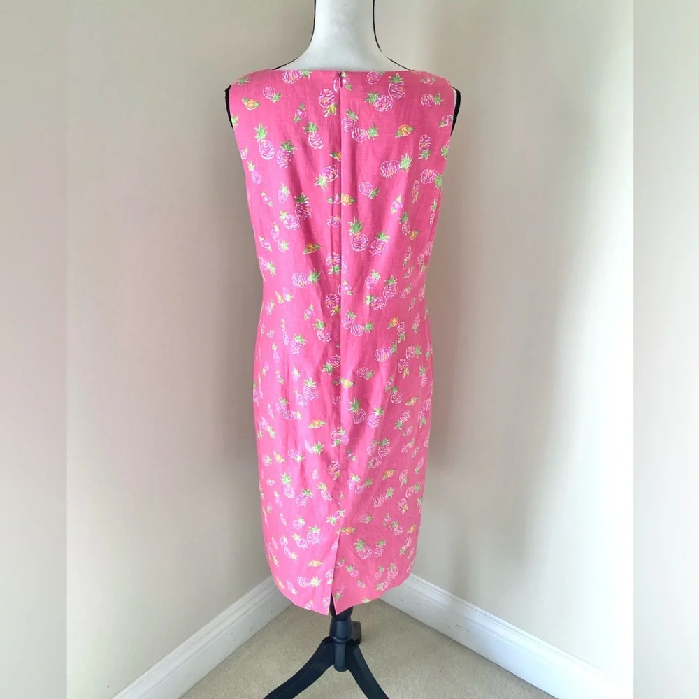 Vintage Talbots Pineapple Print Sleeveless Shift Dress with Cardigan Size 8